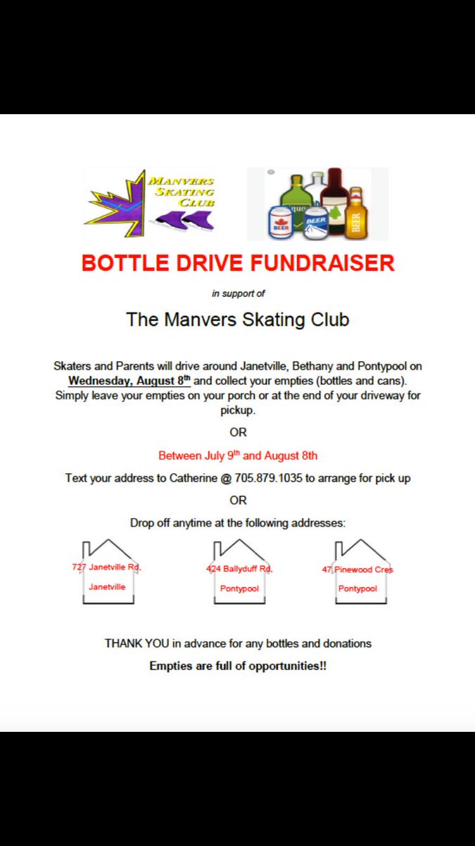 ManversSkating's tweet photo. Bottledrive fundraiser!!  Fundraising efforts are officially underway in support of the 2018/2019 skating season. Please spread the word and help make this event a success!! https://t.co/67Sd95dZZX