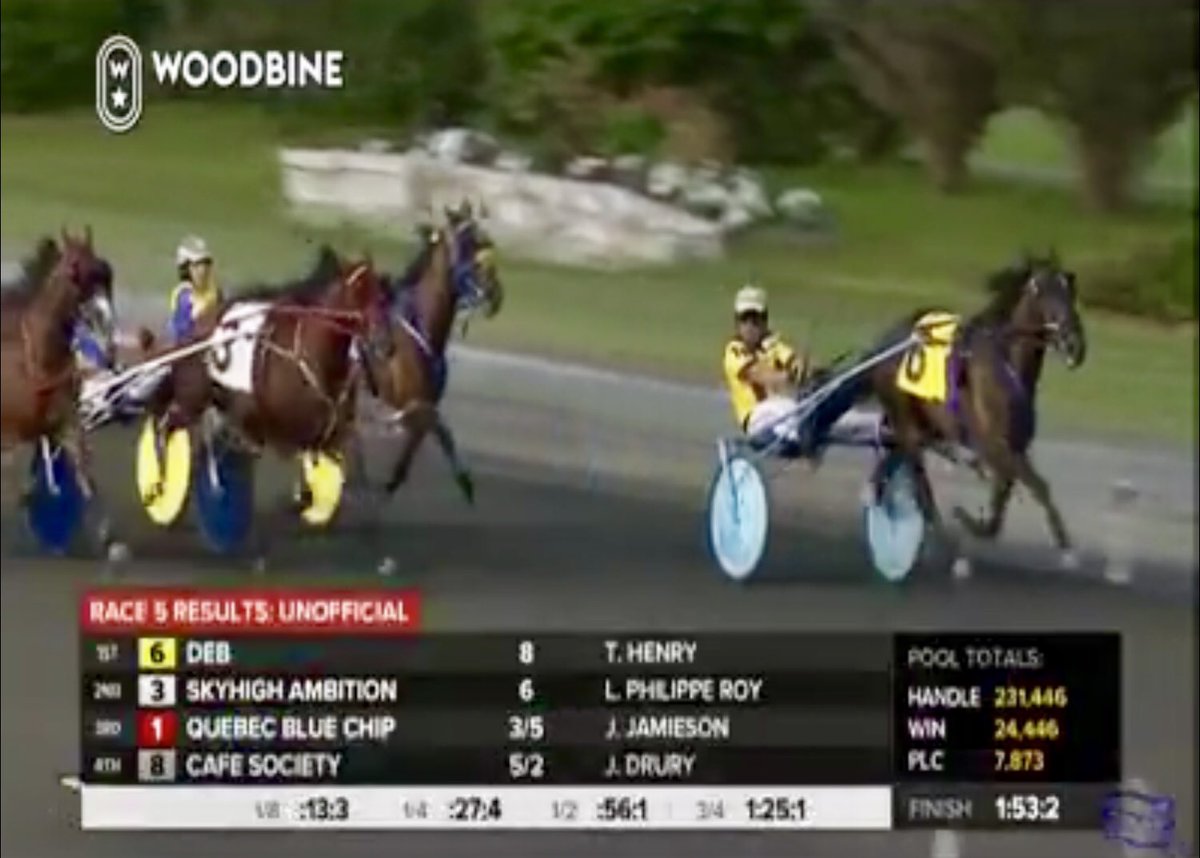 #Sportswriter’s daughter Deb wins the second <a href="/ONTSSNews/">Ontario Sires Stakes</a> 2YO filly div tonight in 1:53.4!

🥇 Deb (#Sportswriter)
🥈 Skyhigh Ambition (#ShadowPlay)
🥉 Quebec Blue Chip (#Sportswriter)