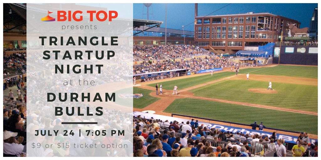 BigTop_RDU's tweet photo. Are you part of the Triangle #startup community or looking for a way to plug in?

Join us July 24th for the first Triangle Startup Night at the @DurhamBulls game!

It’s guaranteed to be a home run. ⚾️💥😉

Tix here → https://t.co/tI7GYckeQY 

#BigTopStartupNightatDBAP https://t.co/AWTcw3vEbv