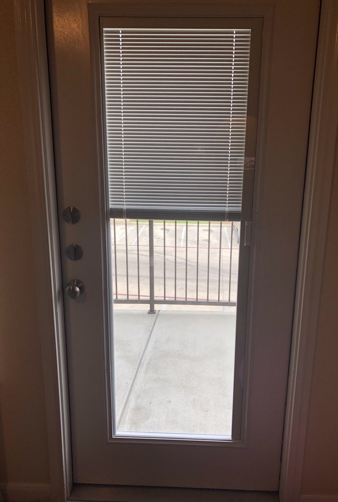 window_sa's tweet image. Tired of noisy blinds that rattle, clank and swing about when you open your door? We have just the solution! No dusting! Looks great! Easy smooth and quiet operation too! #RoyalWindowFashionsSA #ODL #SanAntonioHomes #FrenchDoor #PatioDoor