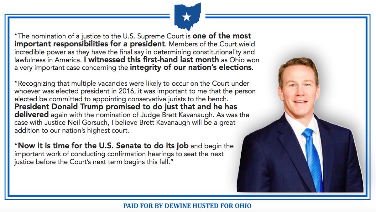 JonHusted's tweet photo. It was important to me that the person elected President in 2016 be committed to appointing conservative jurists to the bench. @POTUS @realDonaldTrump promised to do just that, and he has delivered. #SCOTUSNomination https://t.co/oSpiH5nqlF