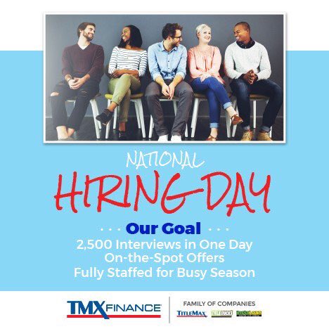 Hey <a href="/JobsKansasCity1/">Jobs Kansas City</a> - <a href="/TMXCompanies/">TMX Companies</a> is hosting #NationalHiringDay across the country - including 16 locations right here in #KansasCity. Help us spread the word!!  #TmxHiringDay