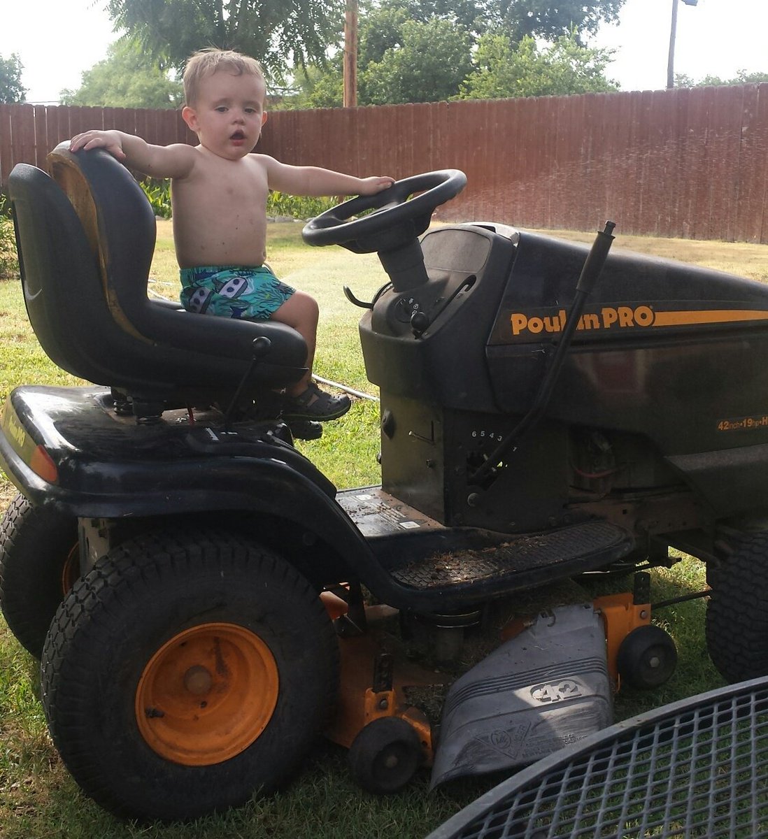 They say let them start helping with chores from a young age...😉 #smalltownfun #nanavisit #tractorobsessed