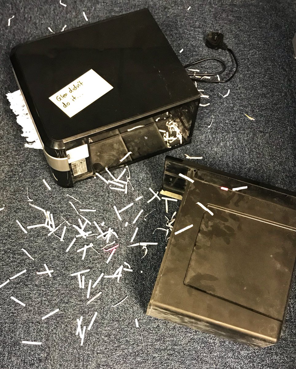 theinternetchap's tweet image. It turns out my powers of distraction we&apos;re not strong enough to convince colleagues @m3agencyuk that it was not I that broke the paper shredder last night.. #crimescene #evidence