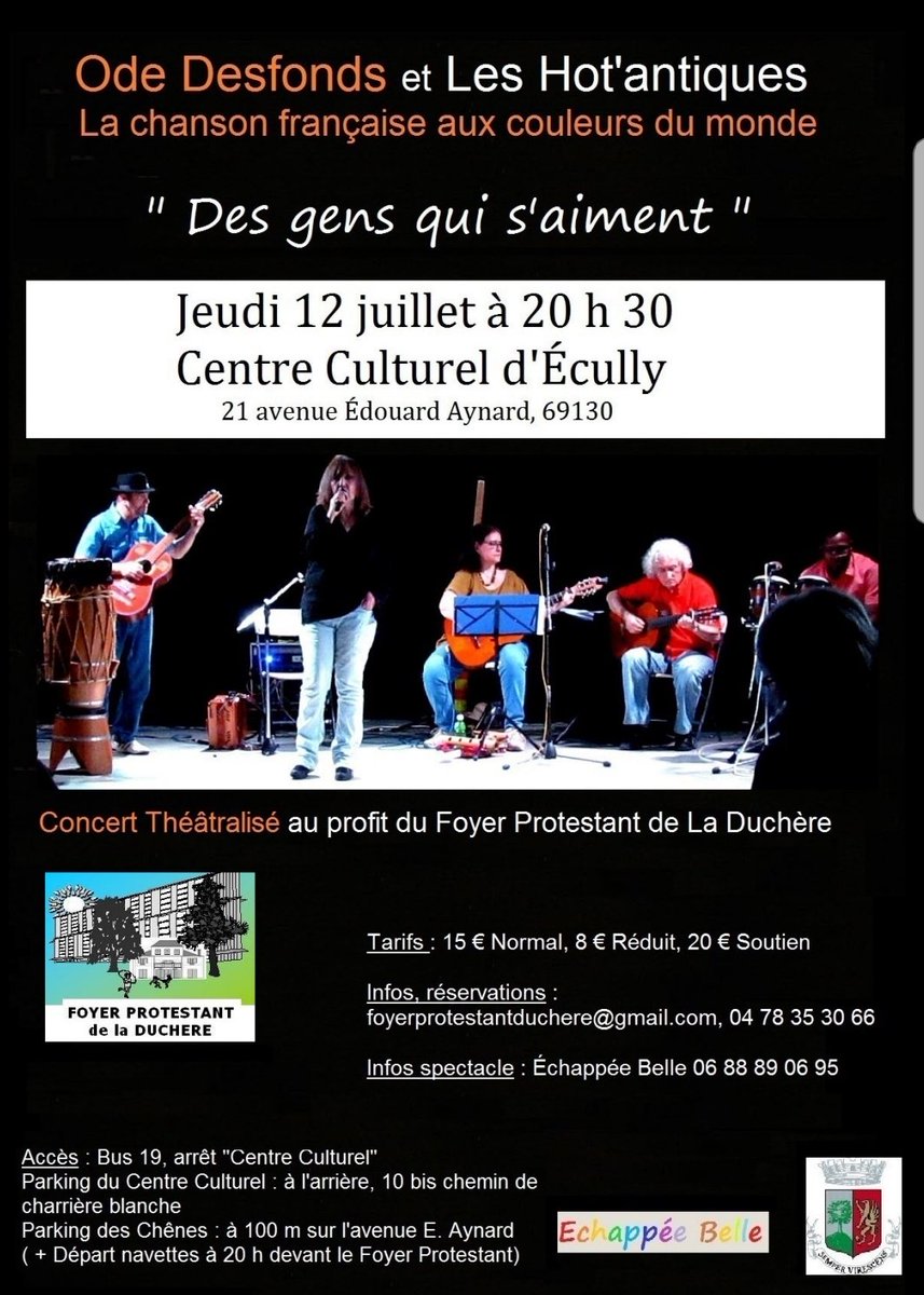 d_jacquemont's tweet photo. Belle initiative de #OdeDesfonds et #LesHot'antiques sur la #chanson française au coeur du monde au Centre Culturel de #Ecully ce jeudi 12 juillet à 20h30 https://t.co/20ga0dgXv2