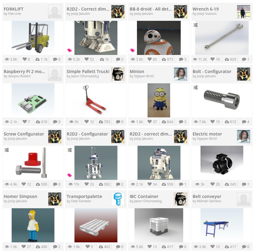 CADENAS_WEB2CAD's tweet image. 【サービスご案内】40万ユーザー以上の3Dデータを共有！3D CADデータ共有サイト「#PARTcloud.net 」。ユーザー登録不要、無料でダウンロードできます。画像はダウンロード数が多いデータトップ16です。　b2b.partcommunity.com/community/part…