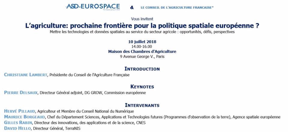 L’agriculture, une priorité pour les politiques spatiales européennes cet après-midi à <a href="/ChambagriFrance/">Chambres d'agriculture France</a>