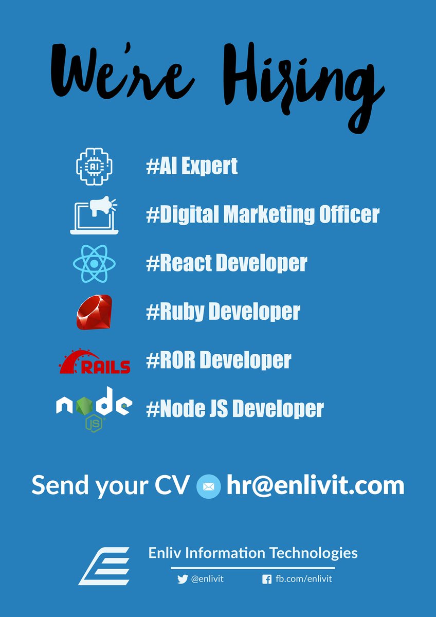 enlivtechnology's tweet photo. The future belongs to those who believe in the beauty of their dreams
Want to become a part of Highly Creative Team?
If yes, then send your CV to hr@enlivit.com
#Vacancy #Hiring #AI #FullStack #RubyonRails #React #NodeJS #Enliv #Marketing https://t.co/YfmMpEKtUA