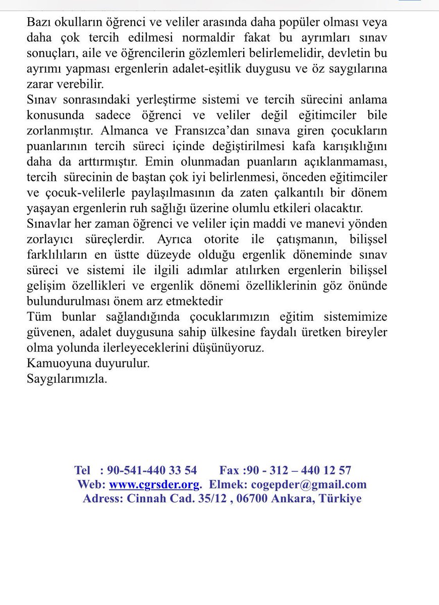 Yeni Milli Eğitim Bakanı Sayın Ziya Selçuk'un ve Kamuoyunun Dikkatine; 
Türkiye Çocuk ve Genç Psikiyatrisi Derneğinin LGS sistemi ile ilgili yorum ve önerilerini içeren basın bildirisidir! <a href="/tcmeb/">Millî Eğitim Bakanlığı</a>