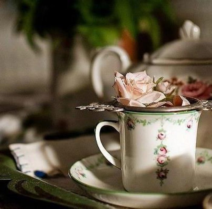 Цветы в чашке. Чаепитие в стиле шебби шик. Утро пионы. Старинные открытки с добрым утром. Художник-иллюстратор ruth sanderson.