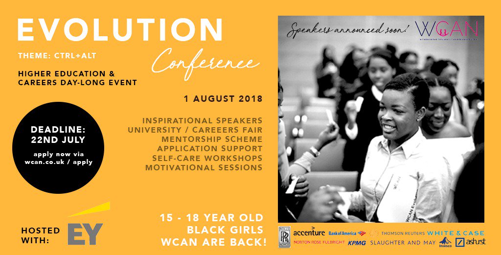 WCANetwork's tweet image. Good Morning Ladies...and Gents!

Do you have younger sisters, nieces or simply know girls aged 15-18 who may need help navigating the next period of their academic life? 

Direct them to the #WCANEVOLUTIONCONFERENCE 

Apply now!
wcan.co.uk/pre-university…