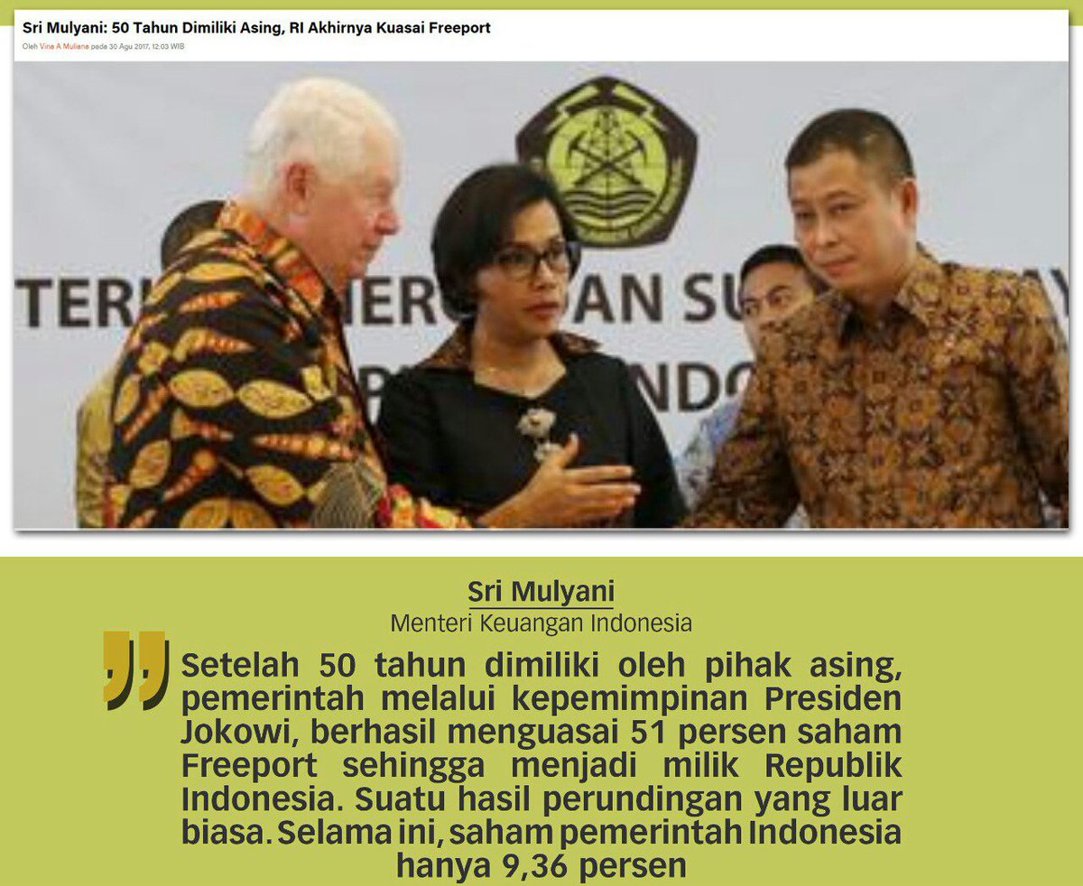 tejo7980's tweet photo. freeport milik bangsa Indonesia,saat ini Indonesia memliliki saham Freeport sebesar 51% setelah 50 tahun di kuasai Amerika Serikat 
#FreeportPunyaOrangIndonesia https://t.co/Ff4tLFCqu8