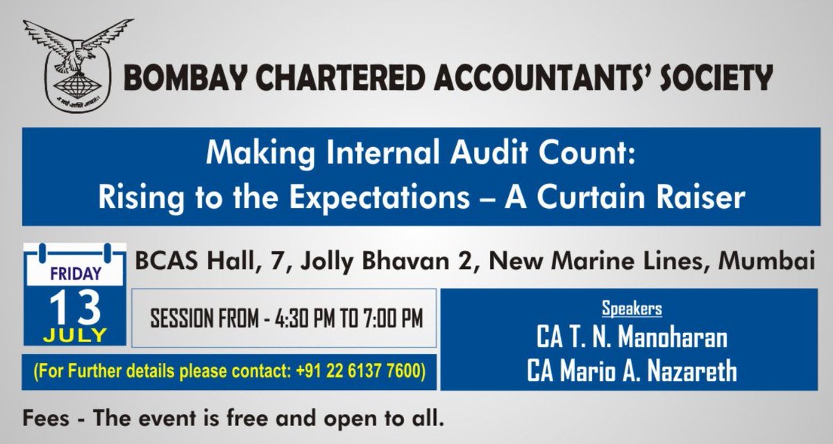 #BCASInitiative #Free #OpenToAll #Auditing #InternalAuditing

😍Join us for a unique curtain-raiser event, where eminent leaders will initiate a dialogue that will continue throughout the year🤩

For More Details👉 bit.ly/2z5ZQ5b  

Entry on first come basis 📌