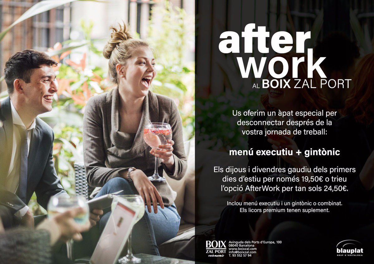 BoixCat's tweet photo. Els dijous i divendres són dies #after #work al Boix ZAL Port. Us proposem un menú executiu + gintònic, perquè desconnecteu després de la jornada de treball. Us apunteu? 🍹 https://t.co/7sYTiRsdAR