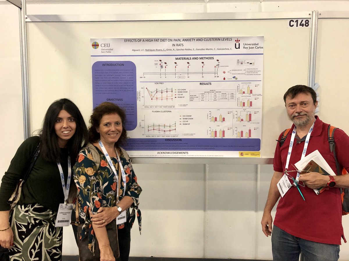 Luis F. Alguacil presented “Effects of a high fat diet on pain, anxiety and clusterin levels in rats” @lfalguacilceu  #FENS2018 #Berlin @FarmaciaCEU @USPCEU @Research_USPCEU  @USPCEUprensa @crodriguezriv @cglezmartin @CarlosGoicoche1