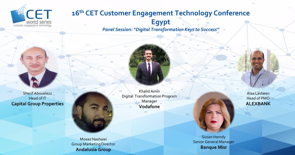 cetworldseries's tweet photo. Join the experts of the business world in a panel session discussing the “Digital Transformation Keys to Success” at the 16th CET Conference, Egypt ‘18.

Visit us now on https://t.co/xyYs1rWoIp for more updates!

#CETWorldSeries #CET https://t.co/f5GFXNDPFT