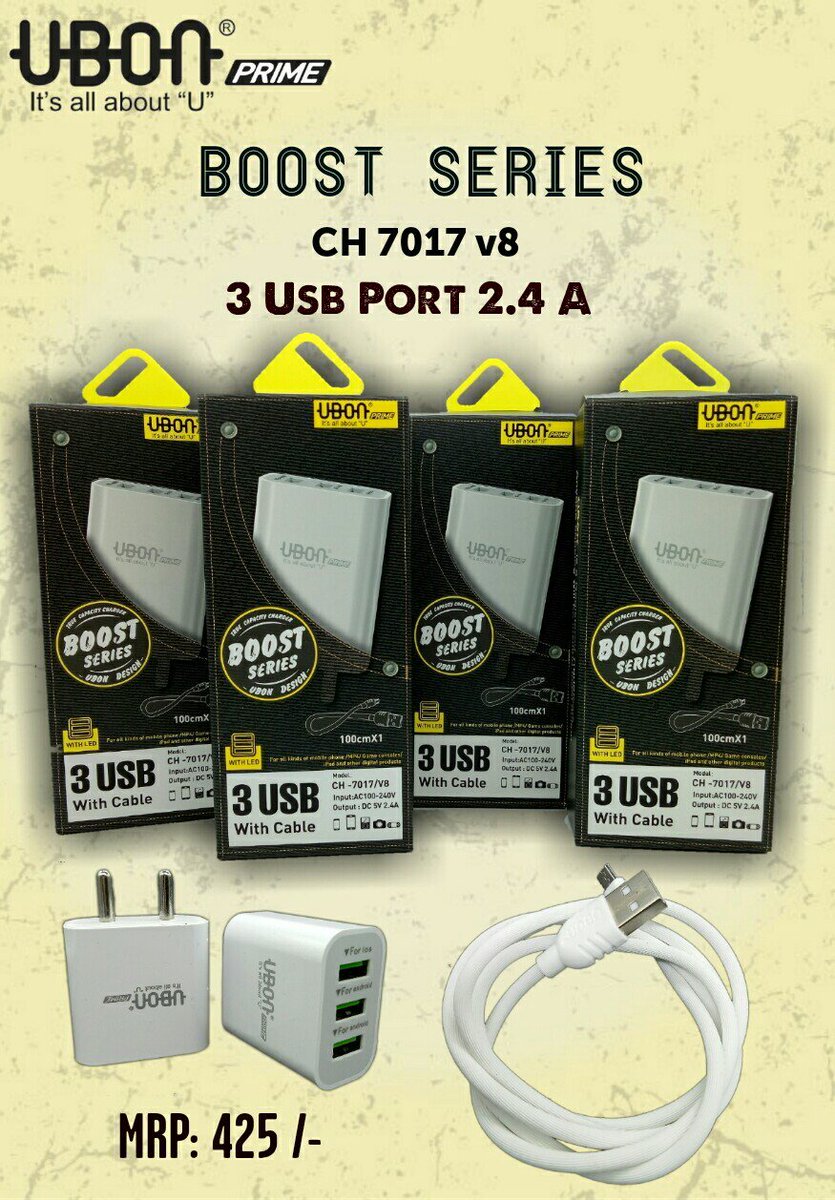 3 USB Port Boost Charger Ubon CH 7017 V8 Output 2.4A budgethub.in/product/3-usb-…