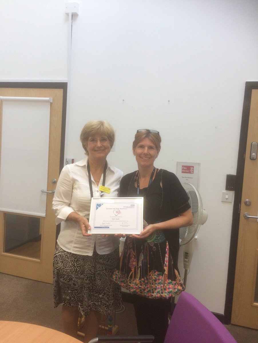 GHCountyDurham's tweet photo. Claire Hunter, Community Staff Nurse with County Durham SEND team receiving her Making a Difference Award from our trust Chairman Angela Schofield @RChillery @HarrogateNHSFT @DrNatalieLyth https://t.co/NdsbSNZ3ZO