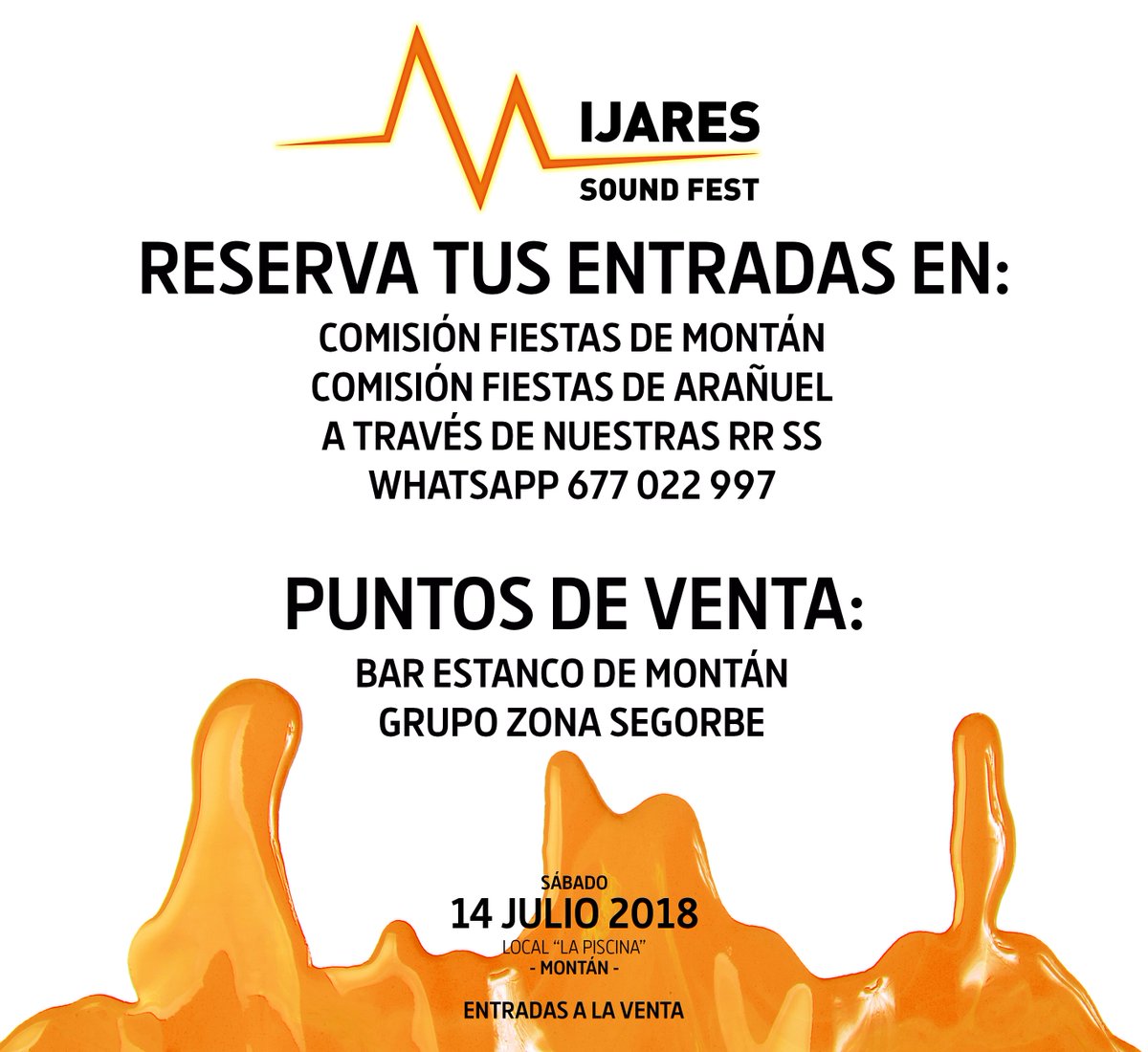 Montan_nv's tweet photo. Julio es el mes de los #festivales en #Montán
El sábado 14 de julio celebramos la 2ª edición del @MijaresSF
La 1ª gran #fiesta del verano en el #AltoMijares, desde las 20 hasta las 6h.
Rap Reggae House Techno Electro... food trucks... y x 15€ (con 2 consumiciones)
¡Os esperamos! https://t.co/PCjwuKWdAA