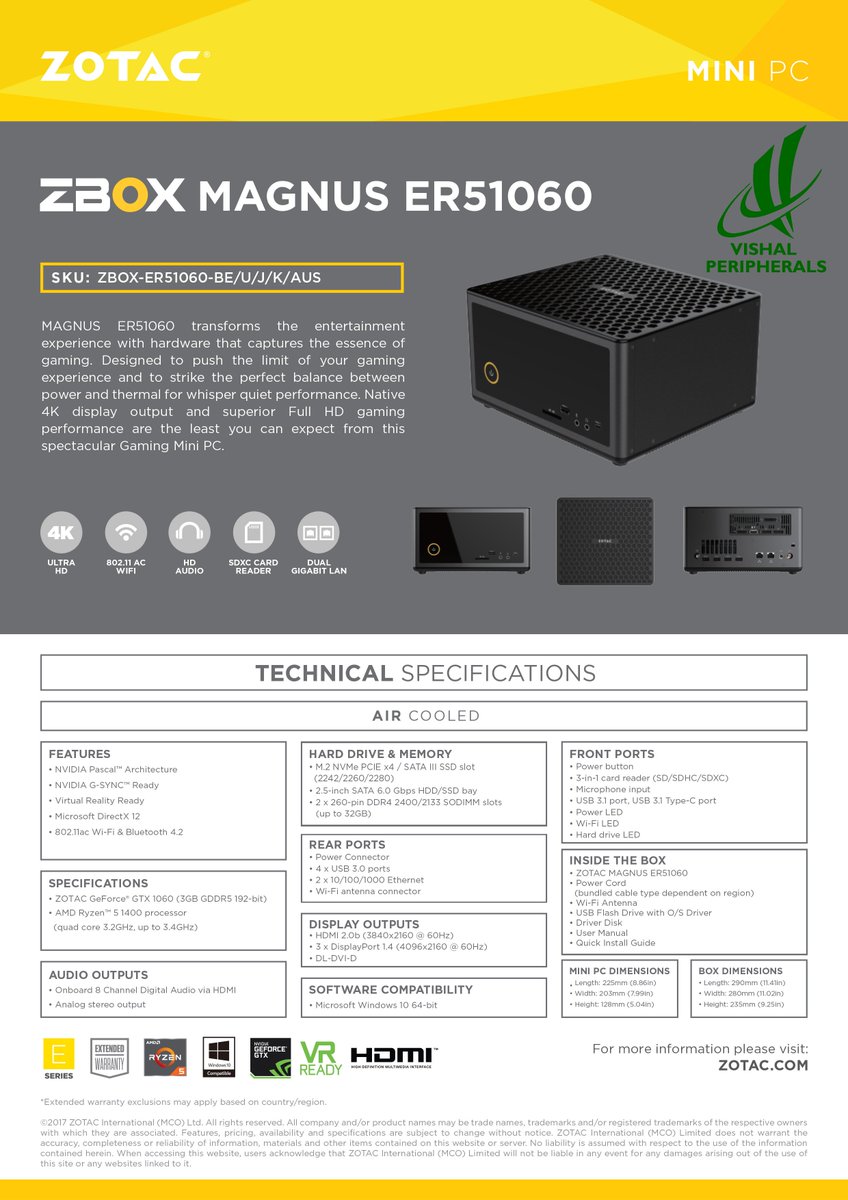VishalPeriTS's tweet image. @ZOTAC #MiniPC ZBOX MAGNUS ER51060
#TECHNICALSPECIFICATIONS
For more datails Contact: Ashok @9248071730