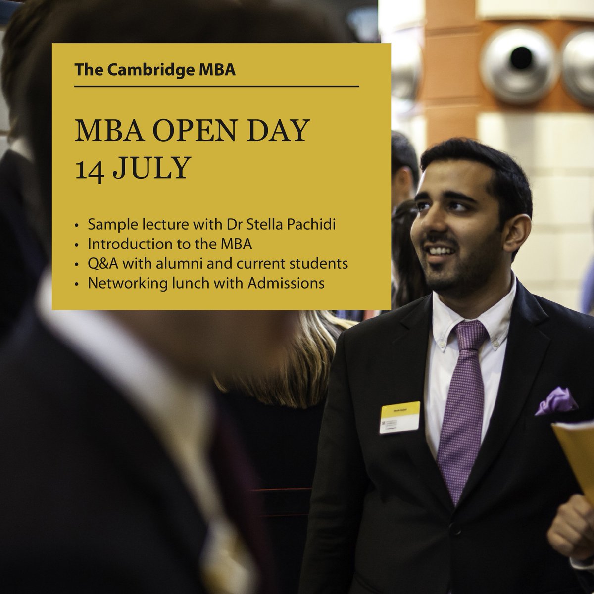 CambridgeMBA's tweet photo. There are few days left to register for the Cambridge MBA Open Day this Saturday. @StellaPachidi will be giving a lecture - plus we'll also have @jacks_gelato who have created a special flavour just for this event! https://t.co/w3mLTtxyEj https://t.co/LFUDtPOY1z