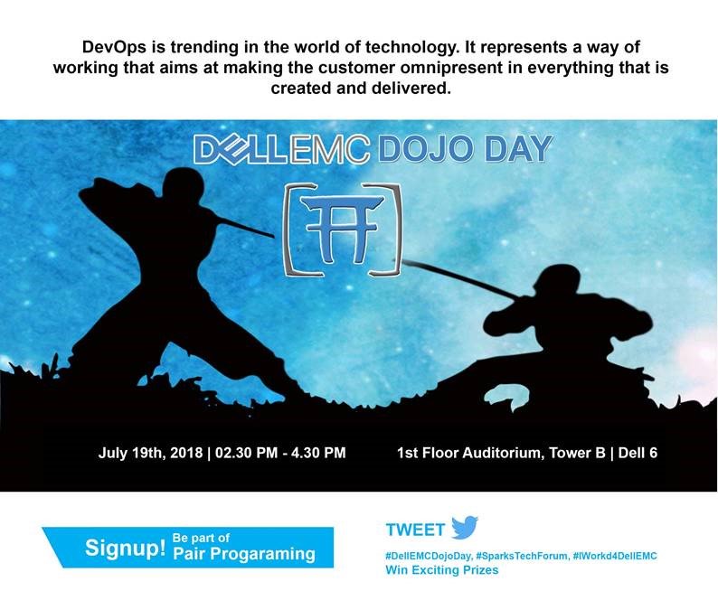 babvin's tweet image. I&apos;m excited to attend DOJO Day @DellEMCIndia 
Dell&apos;s way of celebrating DevOps Days in #Bengaluru Campus #DellEMCDojoDay #SparksTechForum #IWork4DellEMC @Virtustream @vjworld_in @NacNarayana
