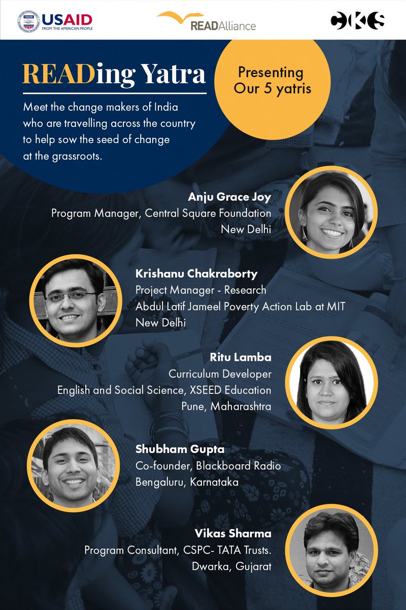 They say change is constant. But it is not always automatic. Meet some of India's changemakers who help sow the seeds for this change at the grassroots.
Presenting our yatris for the #READingYatra.

<a href="/RoomtoRead_IN/">Room to Read India</a>, <a href="/QuestorgQuest/">QUEST</a>, <a href="/STIReducation/">STiR Education</a>, <a href="/eiindia/">eren yaeger</a>, and Meraki