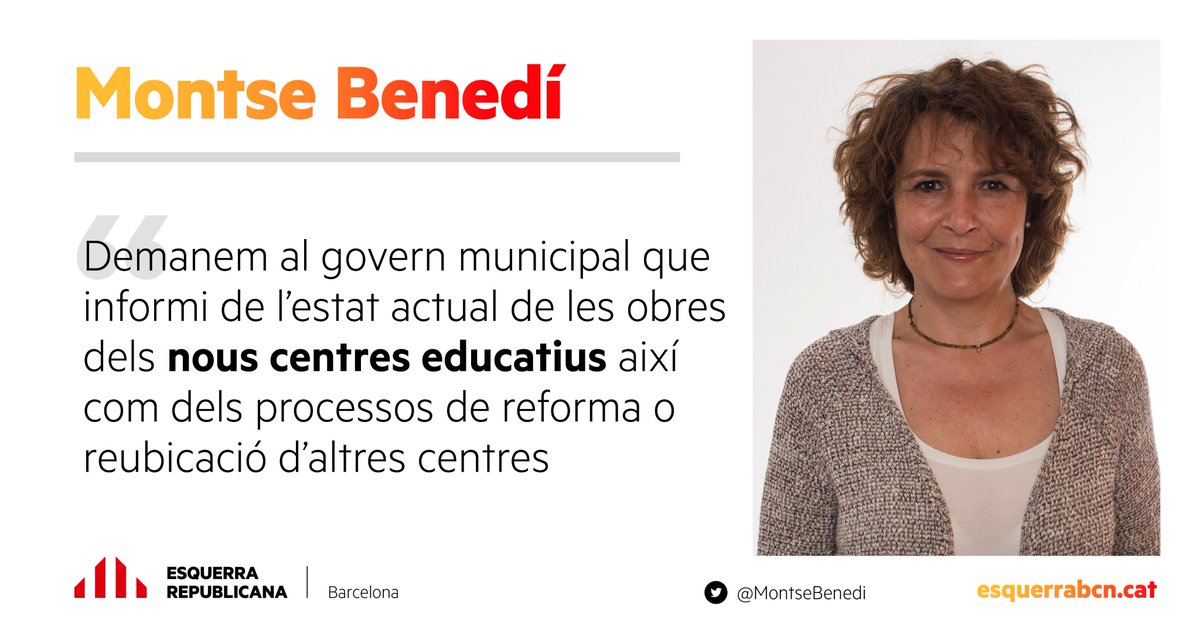.<a href="/MontseBenedi/">Montse Benedí Altés💜</a> demana al govern que informi de l'estat de les obres de construcció o de reforma als centres educatius de la ciutat, i que es comprometi a entregar-los l'1 de setembre #ComissionsBCN