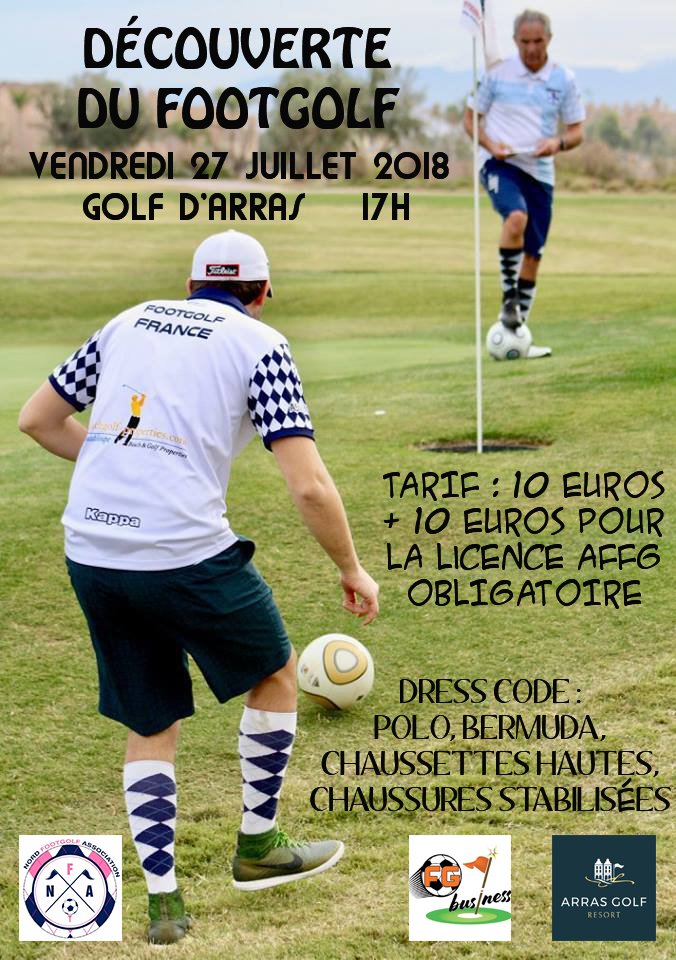 DÉCOUVERTE DU FOOTGOLF AU GOLF D’ARRAS
VENDREDI 27 JUILLET 2018 À 17H
La Nord Footgolf Association organise, en partenariat avec le <a href="/Golfarras/">Arras Golf Club</a> et FG Business, une opération « Découverte du Footgolf ». Pour tout renseignement, n'hésitez pas à nous contacter !
