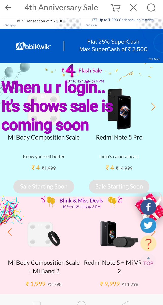 Unknown7668's tweet photo. This is totally fake cell this sale is organised only 2 promote MI app and MI site and create new customers ID ridiculous And login and increse there traffic and app download
See how MI fooling Indians
This 2 photos is witnessed fuck off #INDvsENG #Section377 #TuesdayThoughts https://t.co/tPjehLOhUx