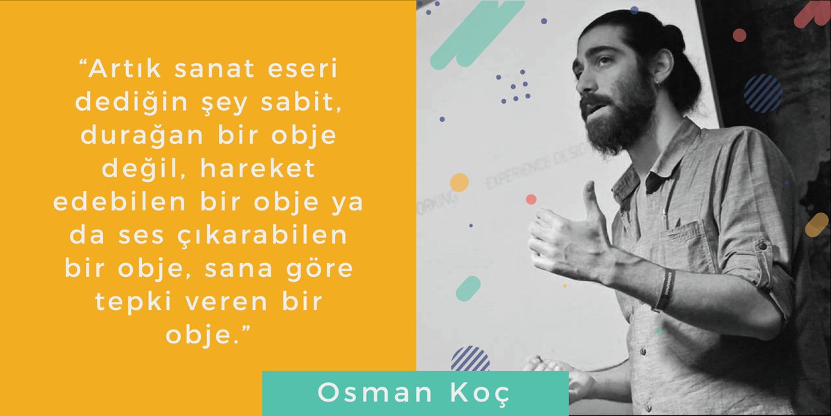 “Artık sanat eseri dediğin şey sabit, durağan bir obje değil, hareket edebilen bir obje ya da ses çıkarabilen bir obje, sana göre tepki veren bir obje.” Osman Koç
.
.
#creativetechnologist #osmankoc #maker #artist #interactivemedia  #zemberekco #teknolojivesanat #newmedia