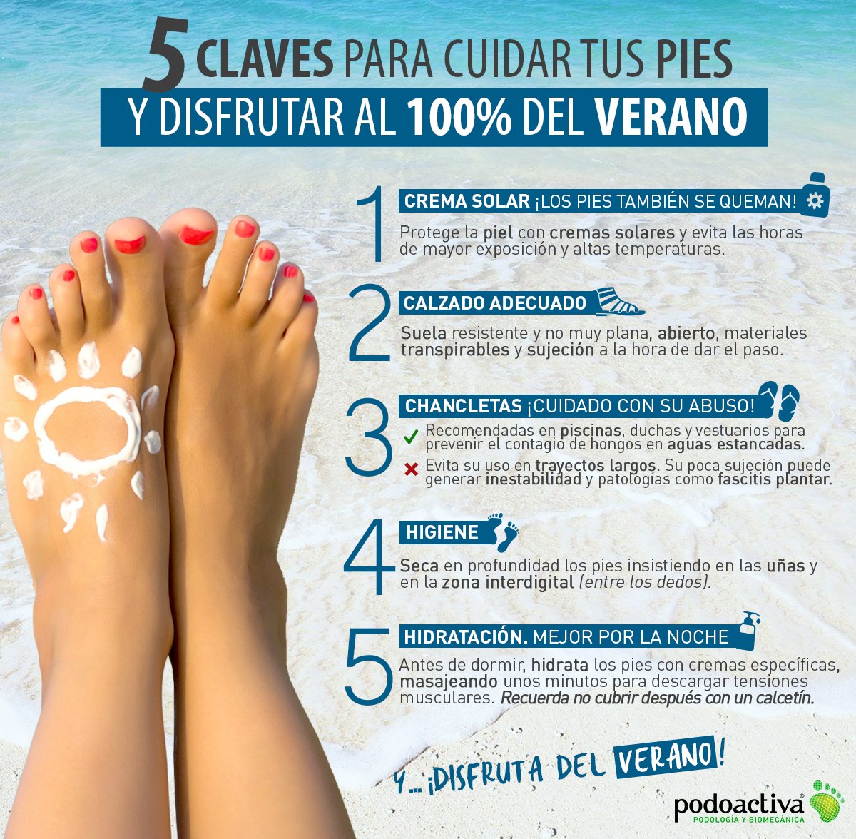 Este #verano luce unos #pies sanos y bonitos ¿cómo? Siguiendo estas 5 recomendaciones de nuestros expertos en #podología. ¡Toma nota! 👣☀️

📲+Info: goo.gl/CgdKSf