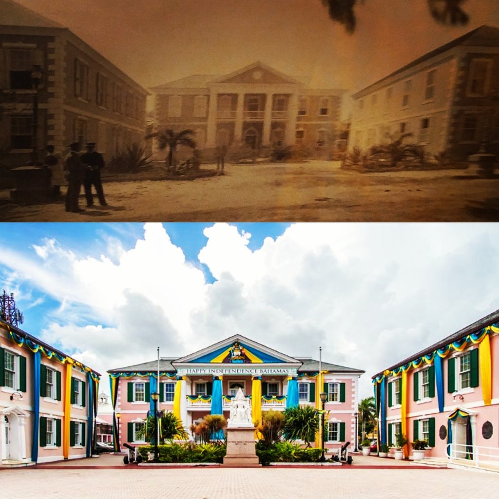 A then and now photo of Parliament Square in #Nassau. Happy 45th #Bahamas! #IndependenceDay #TravelTuesday