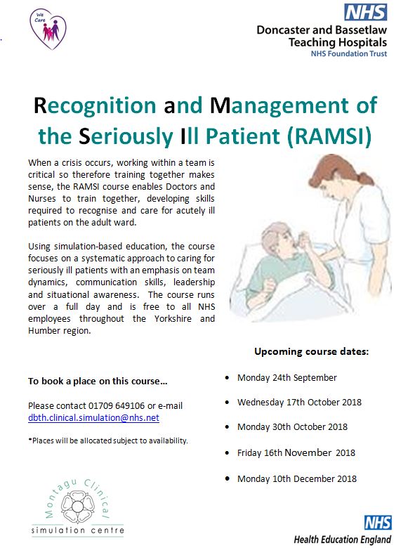 Nursing places still available on our upcoming RAMSI dates <a href="/MexSimCentre/">Montagu Sim Centre</a> <a href="/DBH_NHSFT/">Doncaster and Bassetlaw Teaching Hospitals</a> <a href="/yhcssn/">Y&H CSSN</a>