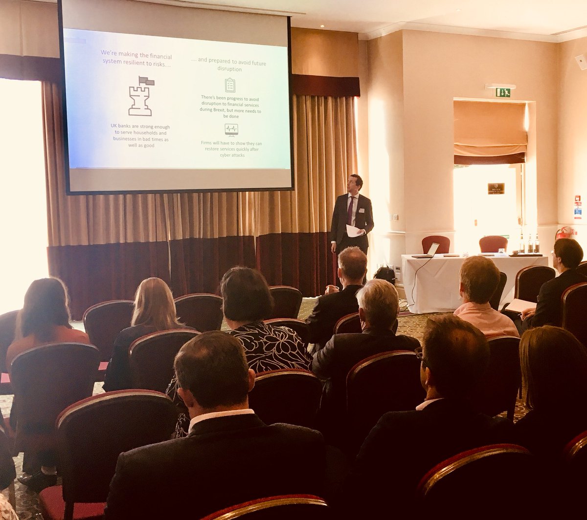 Financial Stability Report editor Geoff Coppins presenting the view of #BoE #FPC on U.K. financial stability to our business contacts in #Southampton Thank you for coming and great Q&amp;A!