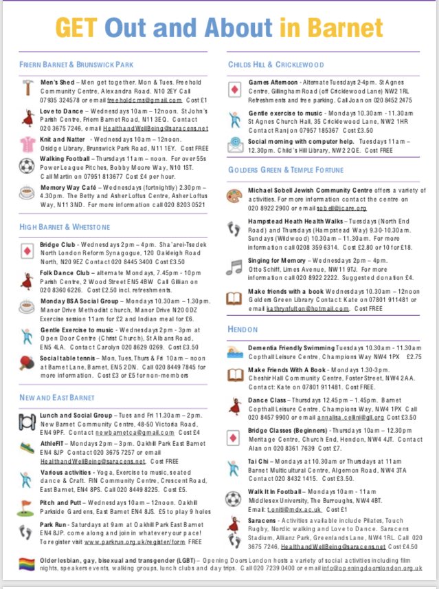 From the #barnetseniors newsletter - #getoutandabout in #barnet !