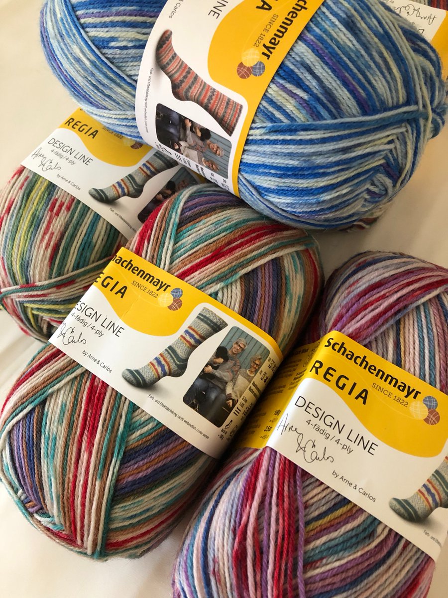 Fischerwool's tweet photo. In stock next now : Regia's Arne and Carlos Design Line! Back by popular demand, these are the six most popular colours from their (soon to be classic) Design Line collection. Order now! #arneandcarlos #sockenwoole #wholesaleyarn https://t.co/p85svonPAB