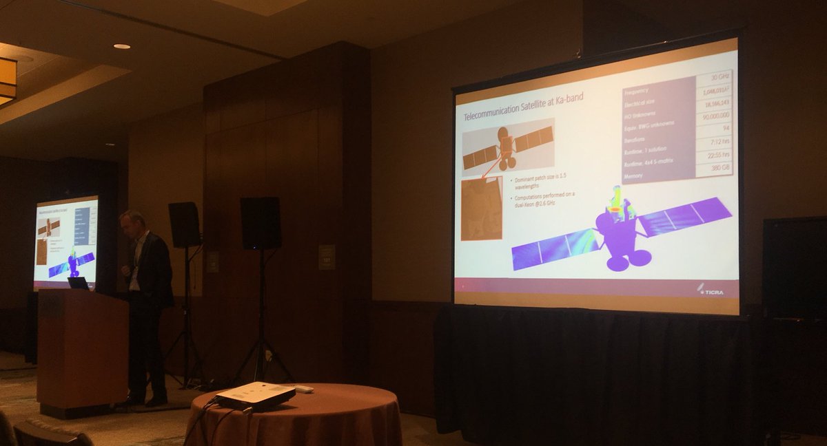 Jakobrdl's tweet photo. In need of a full-wave solution of an entire telecommunication satellite? This is possible using the GRASP-MoM solver from #TICRA. #Space #Antenna #Software #Research #APSURSI2018 #APSURSI https://t.co/XzXSFx07vA