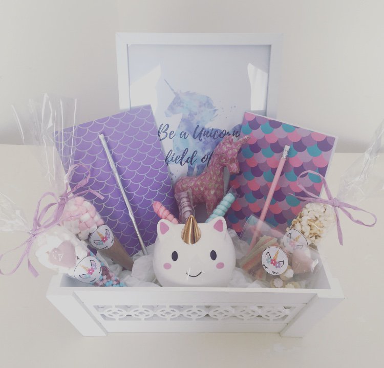 Our new unicorn party hamper all ready to go to a customer tomorrow 💗🦄🌈  #unicorn #unicornhamper #hamper #giftbox #gift #box #set #girl #teenager #forher #birthday #party #christmas #present