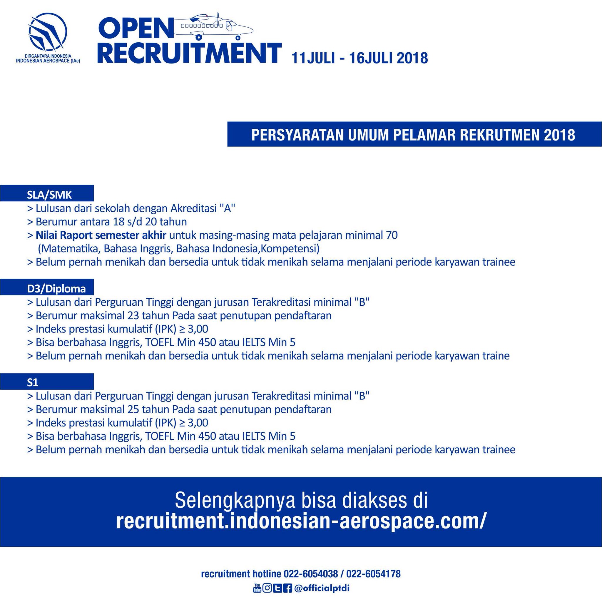 Dirgantara Indonesia on Twitter "PTDI kembali membuka lowongan Ayo kembangkan industri dirgantara Indonesia dengan mendaftarkan diri Anda di PTDI