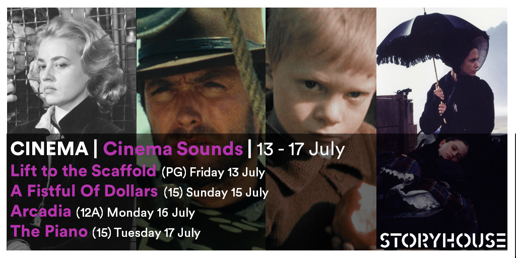 StoryhouseLive's tweet photo. Starting from Friday 13 to tie in with the Storyhouse music festival, #StoryhouseCinema presents #CinemaSounds - a short season of films with memorable musical scores. 🎼🎶

#LiftToTheScaffold, #FistfulOfDollars, #ArcadiaFilm &amp; #ThePiano.

Check it out! https://t.co/JUjE325B8f https://t.co/9jlc0Cuo2N