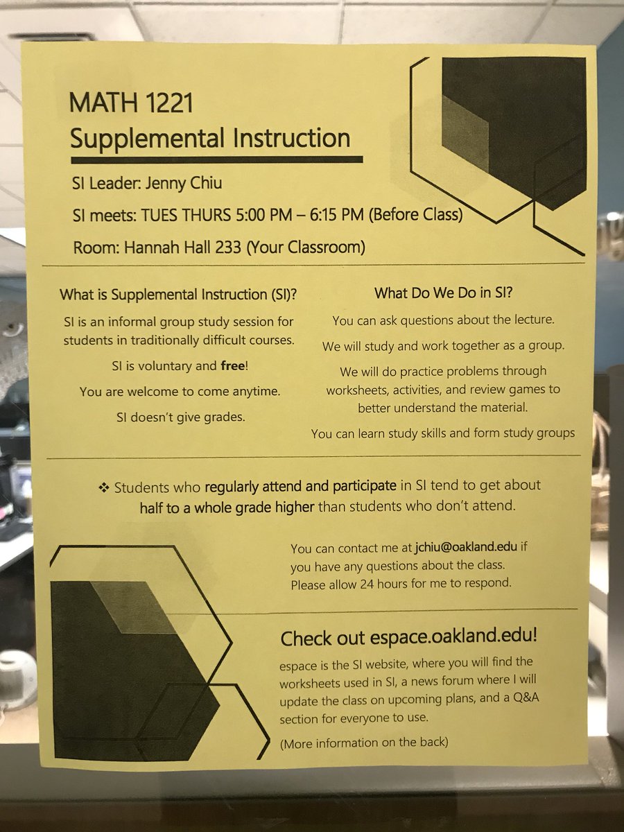 OUTutoring's tweet image. Looking for a way to engage with your peers and work on extra practice material for your Summer II course here at OU? 

Check out our nationally certified Supplemental Instruction program!