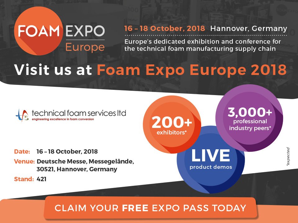 Why not visit our stand at <a href="/FoamExpo_EU/">FoamExpo_EU</a> in Hannover, Germany on the 16th to 18th October. #foamexpo