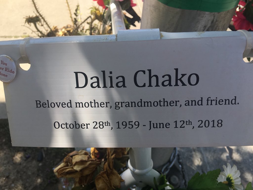 Penalosa_G's tweet image. IF this ‘protected bikeway was really protected, not just paint to corners, Dalia Chako would be alive today. Whose fault is it when car drivers are killed because unsafe roads? Nobody? City? What if it’s a grandmother riding a bicycle? #BuildTheGrid now!