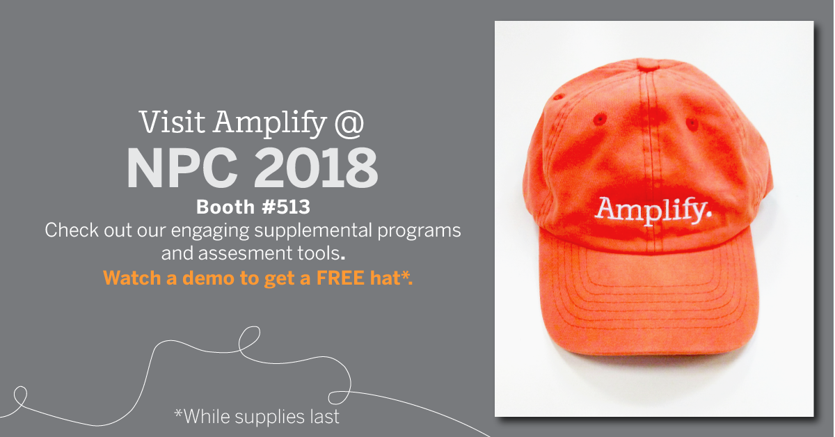Amplify's tweet photo. Come visit us during this year’s National Principals Conference! Stop by our booth and chat with representatives from our supplemental programs and assessment tools. You can also get this free hat! #AmplifyCloseReading #AmplifyFractions #AmplifyReading #mCLASS #NPC18 https://t.co/PvQGZ95bOy