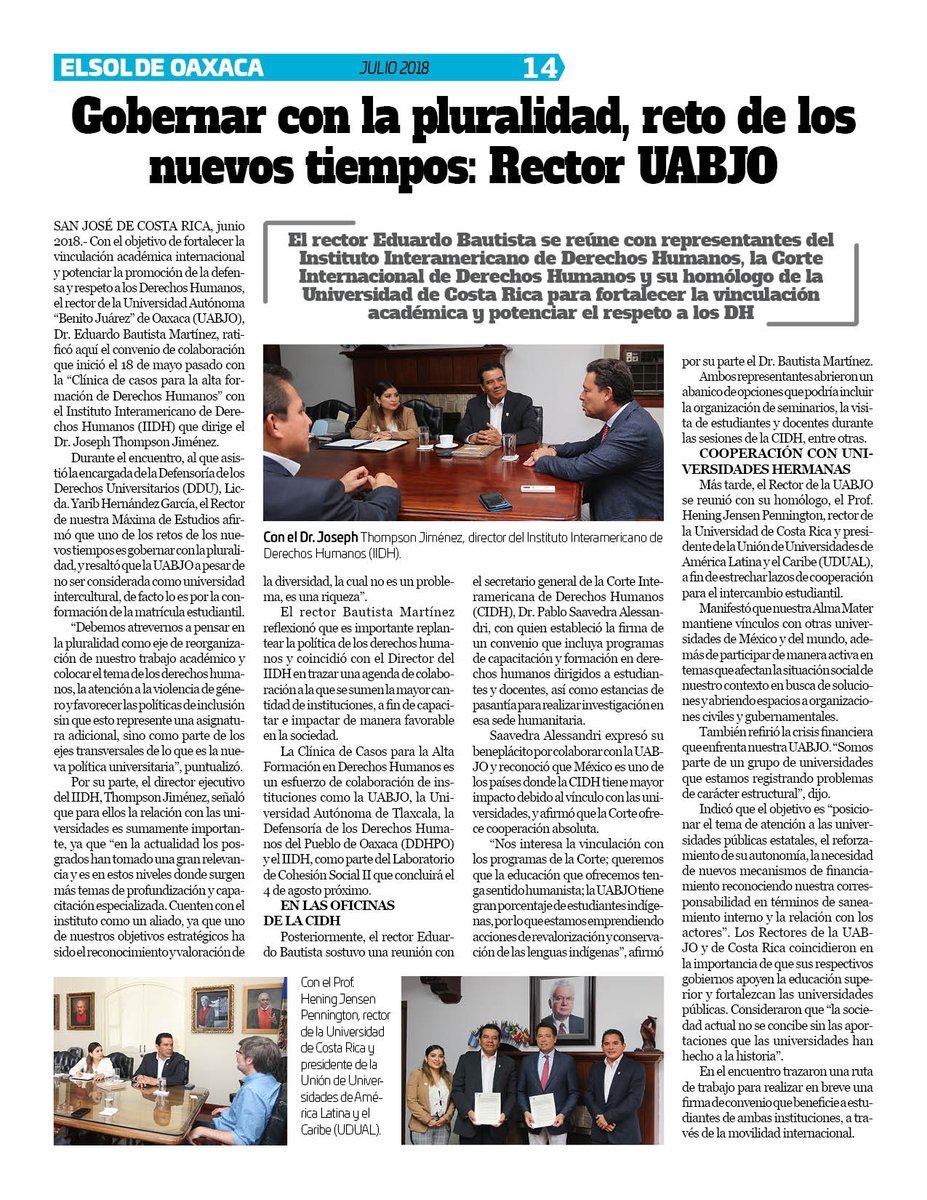 VicManOaxaca's tweet photo. #ElSoldeOaxaca #EjemplarMesJulio #Numero273 #Pag14
"Gobernar con la pluralidad, reto de los nuevos tiempos" @BautistaEduardo Rector de la #UABJO https://t.co/91dc7iDwdk
