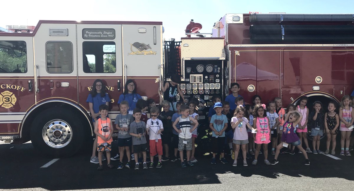 EMSHealthPE's tweet photo. Safety town students had an awesome visit today from the Wyckoff fire department. They learned all about fire safety. A huge thank you to all of the great firefighters who came today! @WyckoffTownship @WPSSummer @dpasqualemusic https://t.co/IttwMGKmVM