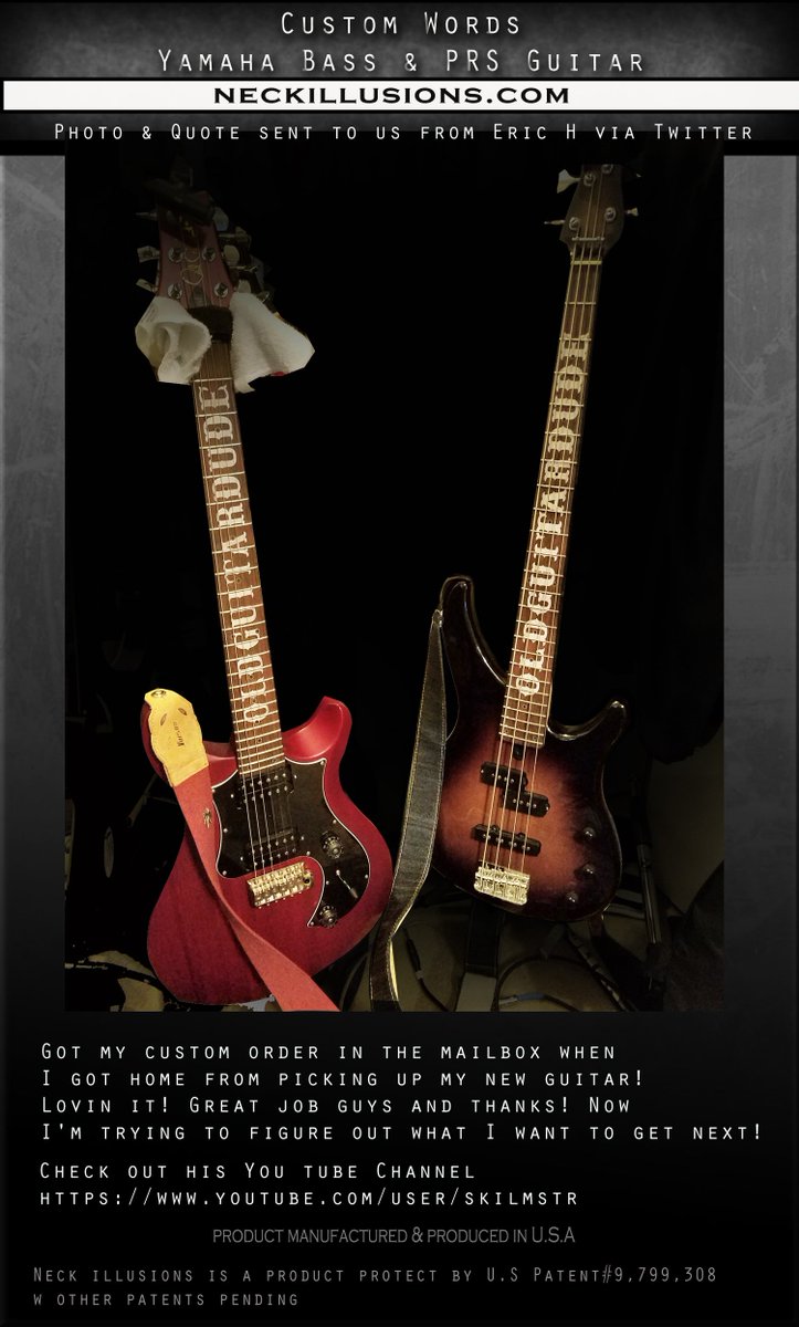 Neckillusions's tweet image. photo submit from Eric @EHadap #Customwords neckillusions.com/collections/cu… … … … … on his beautiful Bass &amp;amp; Guitar. Check out his You tube Channel youtube.com/user/skilmstr