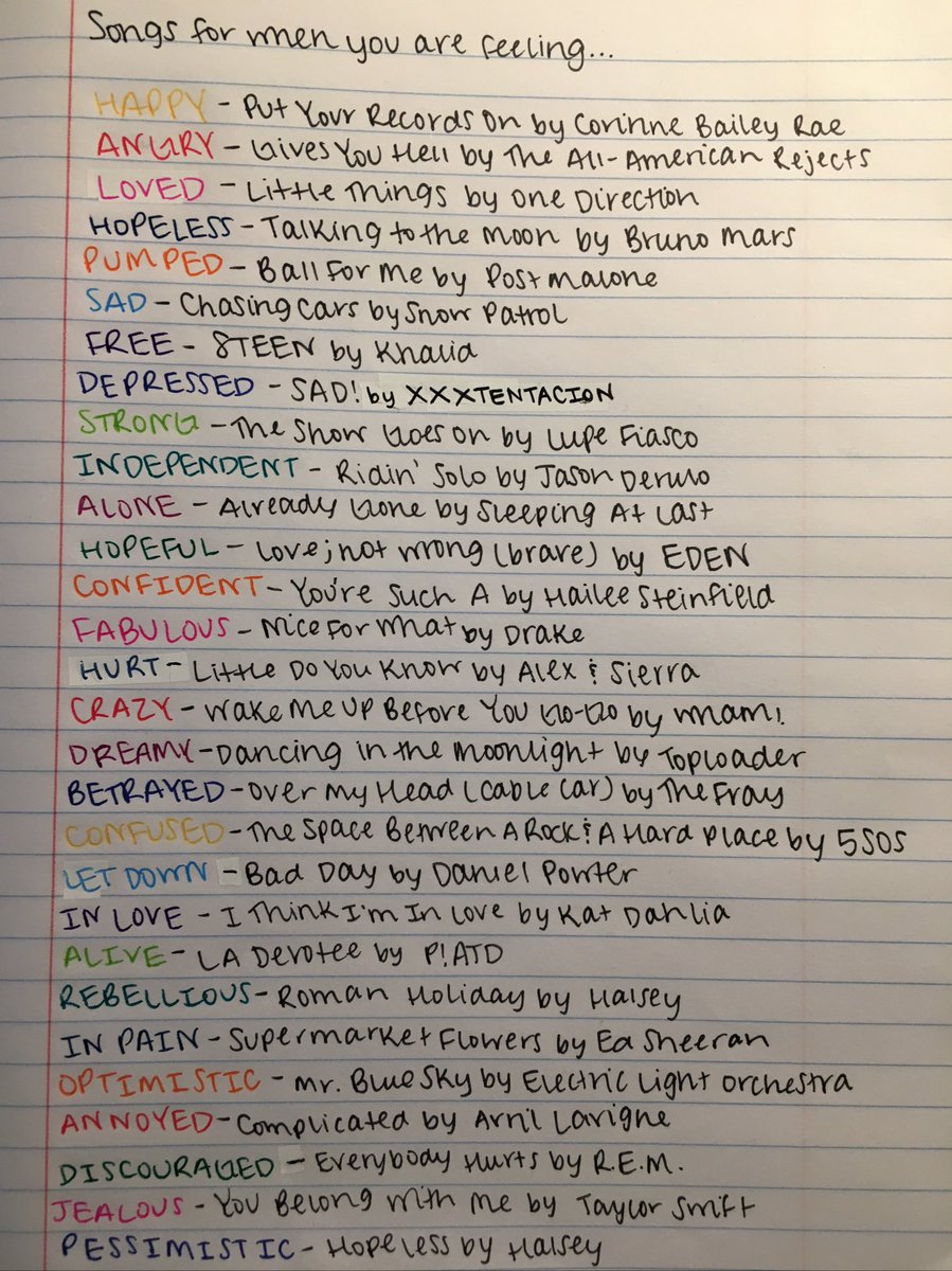 mystrangeSDMN's tweet photo. Songs for when you are feeling... https://t.co/UIRl6AuuEH