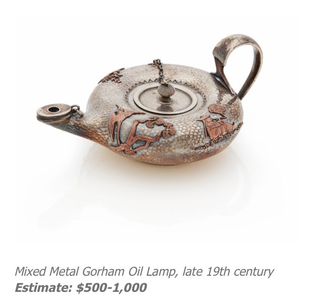 Visit us at Witherells today from 1:00pm - 4:00pm for our #preciousmetalauction Gallery preview. This is one of the buzzworthy items we are auctioning off, a 19th Century Mixed Metal oil lamp by the the well known Gorham Co. ow.ly/G3J530kTgsJ